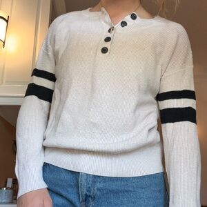 American Eagle Cream and Black Sweater with Varsity Stripes